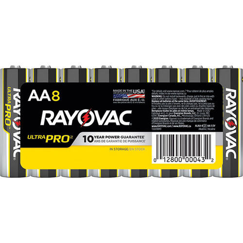 Rayovac Ultra Pro AA Alkaline Bateries, Shrink Wrapped, 8/Pkg