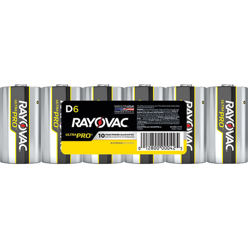 Rayovac Ultra Pro D Alkaline Batteries, Shrink Wrapped, 6/Pkg