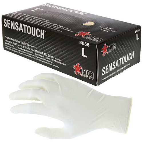 MCR Safety SensaTouch Industrial/Food Grade Disposable Latex Gloves, Powder-Free. Large, Natural, 100/Box