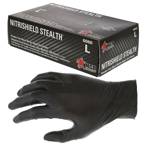 MCR Safety NitriShield Stealth Nitrile Gloves, Large, Black, 100/Box