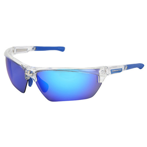 MCR Safety Dominator 3 Eyewear, Clear/Blue Frame, Blue Diamond Mirror Lens, 1/Each