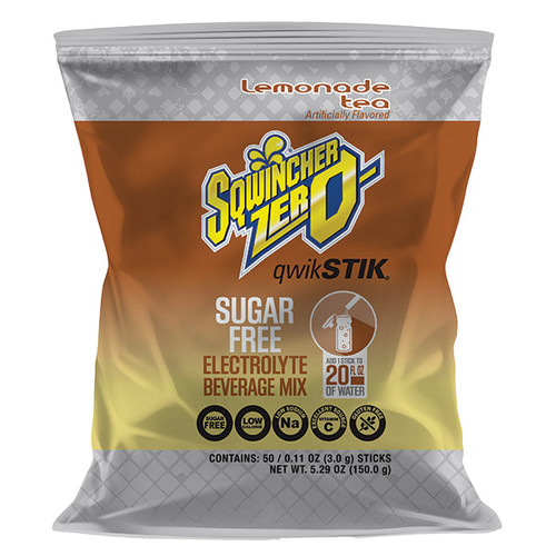 Sqwincher Qwik Stik Zero Single Serve, 0.11 oz Packs, 20 oz Yield, Lemonade Tea, 50/Bag