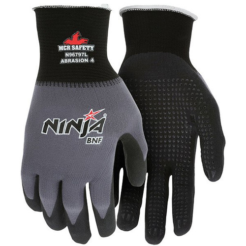 MCR Safety Ninja Breathable Nitrile Foam Work Gloves, CE EN 388 4141, Large, Gray, 12/Pair