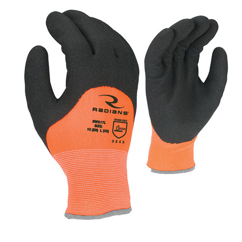 Radians Latex Coated Cold Weather Gloves,  Medium, Hi-Vis Orange/Black, 1/Pair