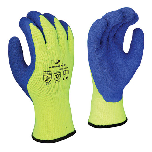 Radians ANSI A3 Dipped Winter Gripper Gloves, Medium, Hi-Vis Yellow/Blue, 1/Pair