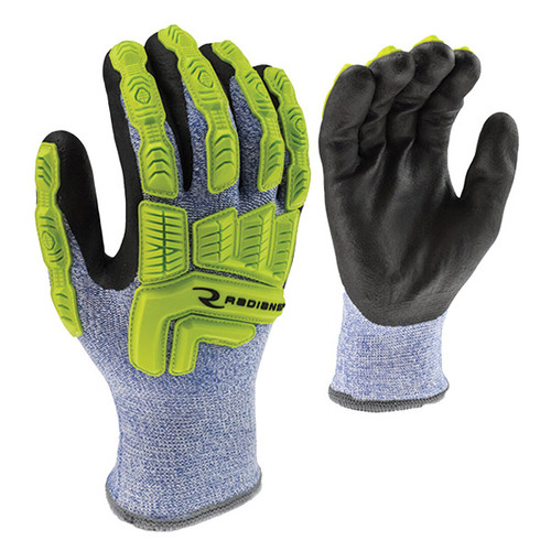 Radians ANSI A4 Coated Cold Weather Gloves, Large, Blue/Black/Green, 1/Pair