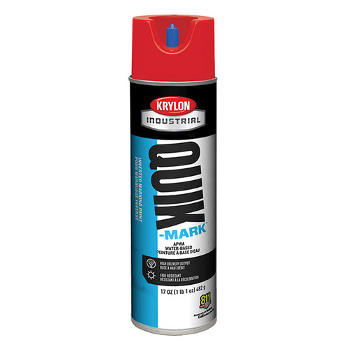 Krylon Quik-Mark Inverted Marking Paint, Water Based, 20 oz Aerosol, APWA Brilliant Red, 12/Case