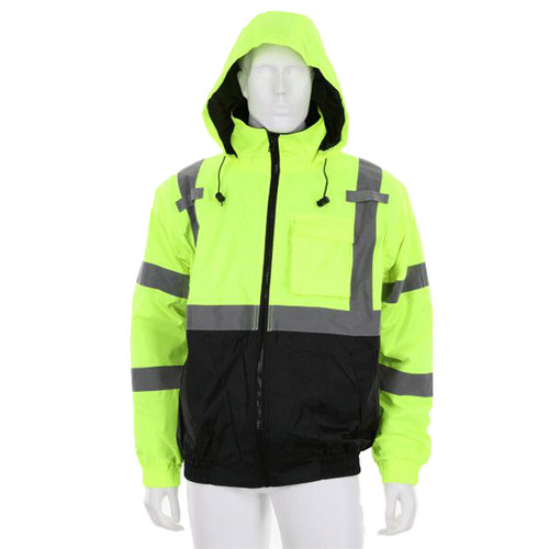 MCR Safety Insulated Two Toned Class 3 Bomber Jacket, X-Large, Fluorescent Lime/Black, 1/Each