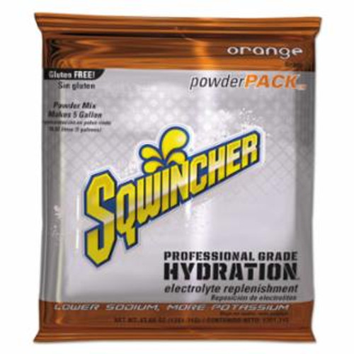 Sqwincher Powder Packs, Orange, 47.66 oz, Pack, Yields 5 gal, 16/EA #159016404