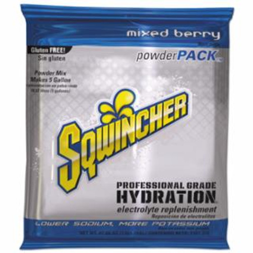 Sqwincher Powder Packs, Mixed Berry, 47.66 oz, Pack, Yields 5 gal, 16/EA #159016400