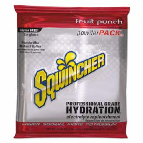 Sqwincher Powder Packs, Fruit Punch, 47.66 oz, Pack, Yields 5 gal, 16/EA #159016405