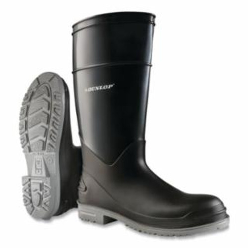 Dunlop PolyGoliath Rubber Boots, Steel Toe, Men's 13, 16 in Boot, Polyblend/PVC, Black/Gray, 1/PR #8968200.13