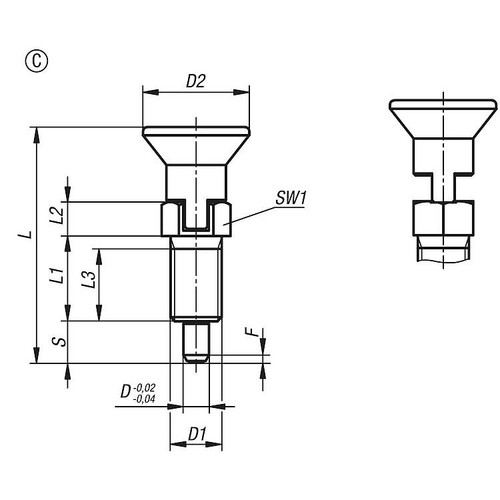 Kipp M10X1 Indexing Plunger Pull Knob, w/Extended Locking Pin, Style C, Metric (Qty. 1), K0630.203105