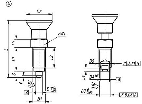 Kipp M10X1 Indexing Plungers - Premium w/Cylindrical Pin, Style A, Steel (Qty. 1), K0736.41105