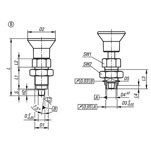 Kipp M20X1,5 Indexing Plungers - Premium w/Tapered Pin, Style B, Steel (Qty. 1), K0736.52410