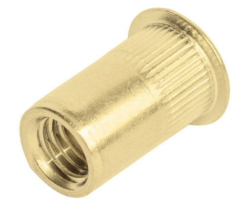 LKS4-420-260, Goebel GO-NUT LK Series Rivetnut Insert, 1/4-20 UNC-2B "L" Style Round Body Splined, Flat Head Zinc Yellow Trivalent Chromate (250/Pkg.)