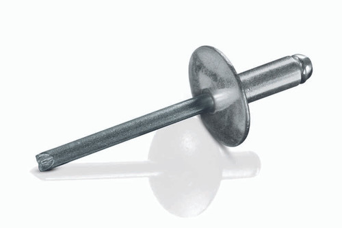 SBS-42LF Goebel Open End Blind Rivet, 1/8, .125 Diameter [.063-.125 Grip Range], Large Flange Head Steel/Steel, Zinc Clear Trivalent (500/Pkg.)
