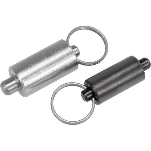 Kipp Indexing Plunger, 10 mm X 4 mm X 40 mm, w/o Collar, w/Key Ring, Style V, Steel/Stainless Steel (Qty. 1), K0636.04004