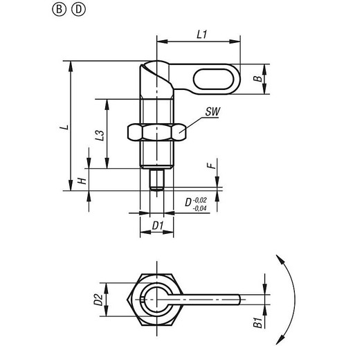 Kipp Cam-Action M10, D5 Indexing Plunger, Style B, Uncoated Grip w/Nut, Steel (Qty. 1), K0348.050510