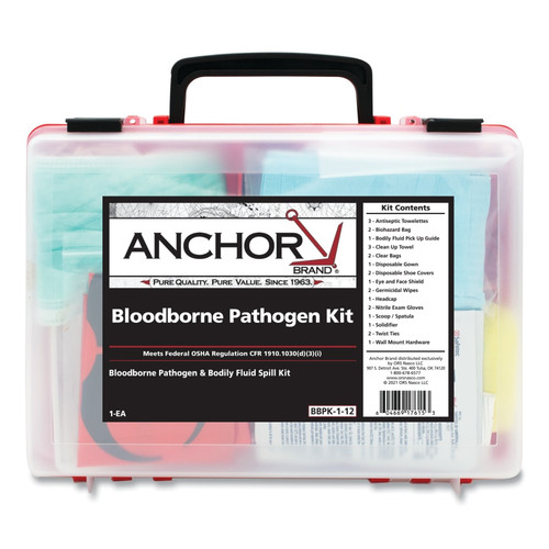 Anchor Brand Bloodborne Pathogen Kit, Blood Spill Clean-Up, Plastic Case, Wall Mount Bracket, 1/EA #BBPK-1-12