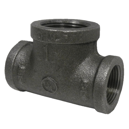 Pipe Fittings - 3/4" x 1/2" x 3/4" Class 150 Black Malleables Iron Pipe - Reducing Tee (20/Bulk Pkg.)