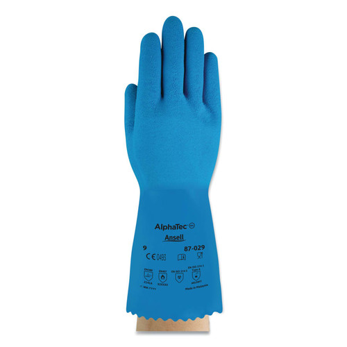 Ansell AlphaTec 87-029 Natural Latex Rubber Glove, Size 11, Blue, 12/PR #87-029-11