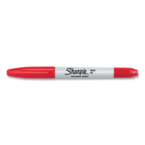 Sharpie Twin Tip Permanent Marker, Red, Fine, Ultra Fine, 12/EA #32002