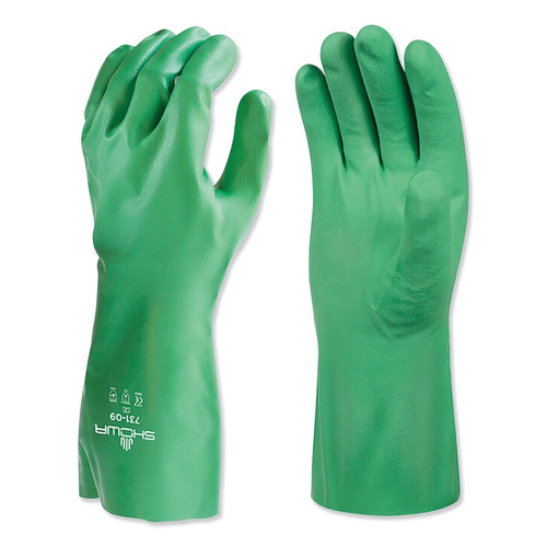 Showa Chemical Resistant Gloves, Size L, 12 in L, Green, 12/PR #731-09