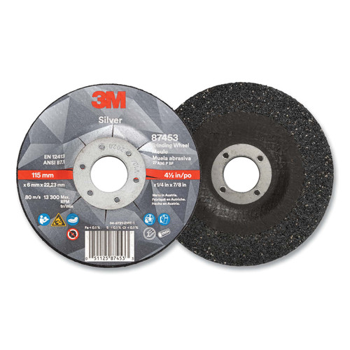 3M Silver Depressed Center Grinding Wheel, 4-1/2 in x 1/4 in Thick x 7/8 in Arbor, 36 Grit, Precision Shaped Ceramic, 20/WH #051125-87453