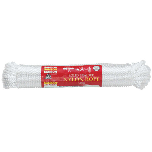 Samson Rope General Purpose 12-Strand Cord, 800 lb Capacity, 475 ft, Solid Braid Nylon, White, 500/FT, #019012005030
