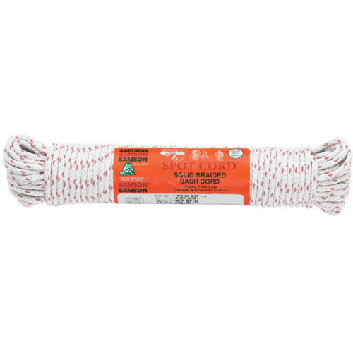 Samson Rope Interlocked Sash Cord, 1,350 lb Capacity, 100 ft, Cotton, White, 1/EA #002020001060