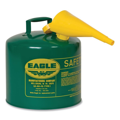 Eagle Mfg Type 1 Safety Can With Funnel, 5 gal, Green, Funnel, 1/EA #UI50FSG