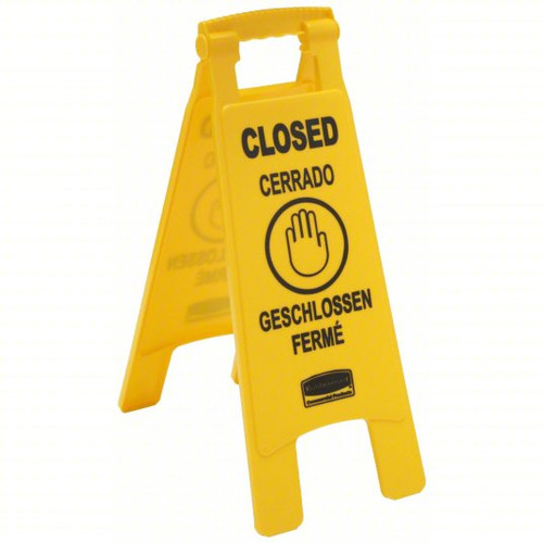 Rubbermaid Floor Safety Signs, Closed (Multi-Lingual), Yellow, 25 in x 11 in, 1/EA #FG611278YEL