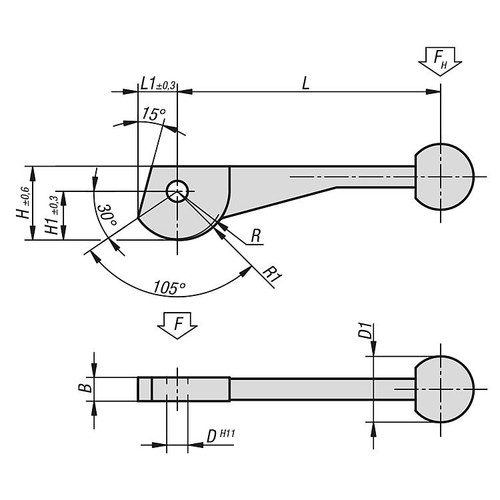 Kipp Cam Lever, Single, Carbon Steel D=12, (Qty. 1), K0008.12