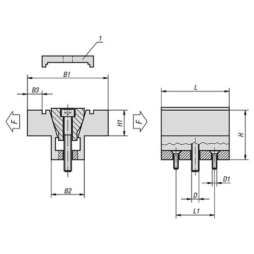 Kipp Wedge Clamps w/ Machining Allowance, D=M04, L=15.7, Aluminum Anodised, Black Oxidized, (Qty. 1), K0038.04