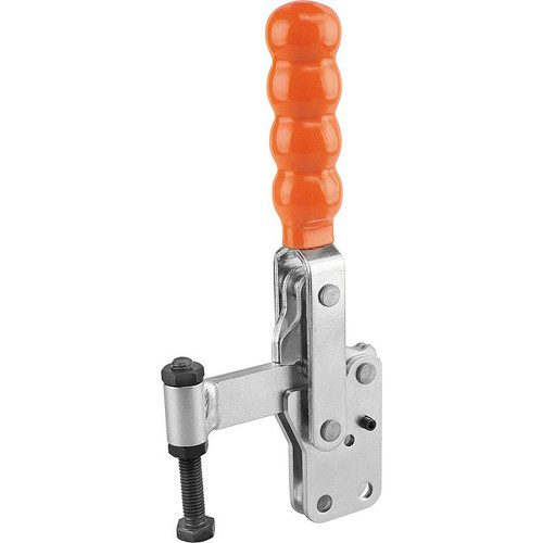 Kipp Toggle Clamps, M12X100, Vertical w/Straight Foot & Fixed Clamping Spindle, Standard Steel, Orange Plastic (Qty. 1), K0056.0450