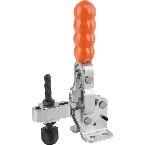 Kipp Toggle Clamp, M06X50, F2=1650, Horizontal w/Flat Foot & Adjustable Clamping Spindle, Steel, Orange Plastic (Qty. 1), K0058.0150