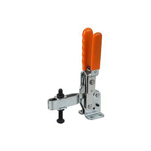 Kipp Toggle Clamp, M08X60, Vertical w/Safety Interlock, w/Flat Foot and Adjustable Clamping Spindle, Steel, Orange Plastic (1/Pkg.), K0059.0250