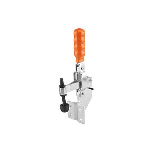 Kipp Toggle Clamp Standard, M08X60, F1=3000, Vertical w/Angled Foot & Fixed Clamping Spindle, Steel, Orange Plastic (1/Pkg.), K0063.0300