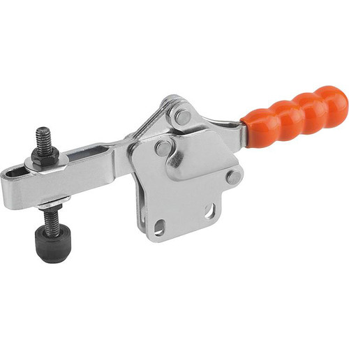 Kipp Toggle Clamp Standard, Horizontal w/Straight Foot & Adjustable Clamping Spindle, M05X20, F1=500, Steel, Orange Plastic (1/Pkg.), K0072.0075