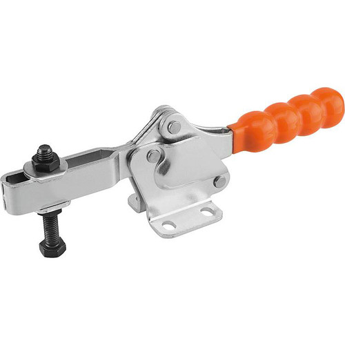 Kipp Toggle Clamp Standard, Horizontal w/Flat Foot & Adjustable Clamping Spindle, M05X35, F1=500, Steel, Orange Plastic (Qty. 1), K0074.0075