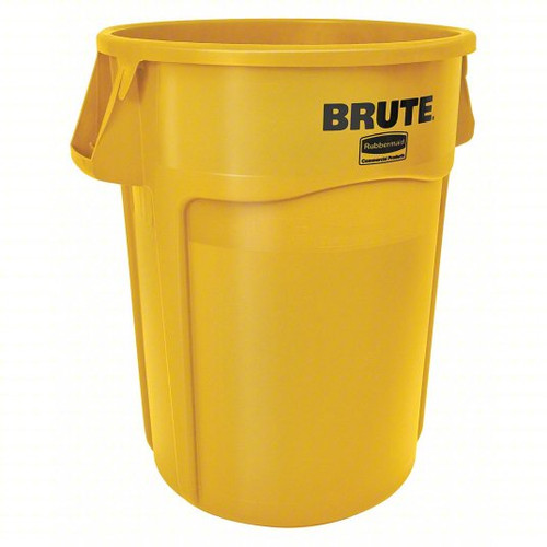 Rubbermaid BRUTE Round Container Without Lid, 44 gal, Heavy-Duty Plastic, Utility Waste, Yellow, 1/EA #FG264360YEL