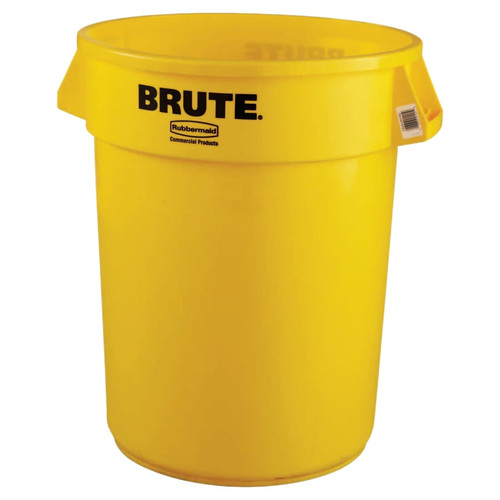 Rubbermaid Brute Round Container without Lid, 32 gal, Heavy-Duty Plastic, Yellow, 1/EA #FG263200YEL