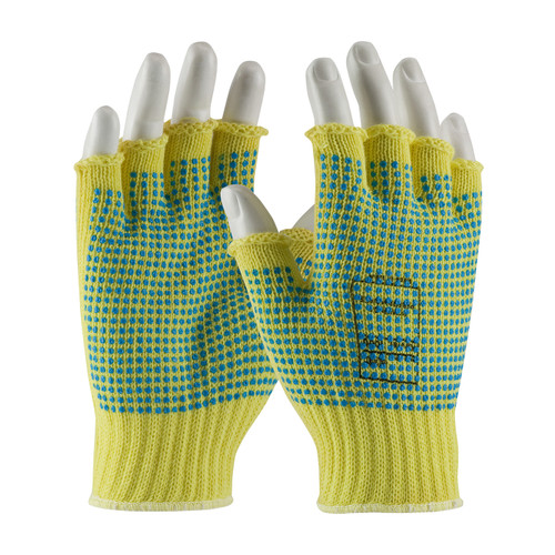 Kut Gard Seamless Knit DuPont Kevlar Glove with Double-Sided PVC Dot Grip - Half-Finger, Medium, 12 Pairs #08-K259PDD/M