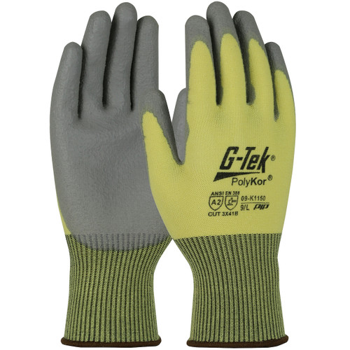 G-Tek PolyKor Seamless Knit PolyKor Blended Glove with Polyurethane Coated Flat Grip on Palm & Fingers, Large, 12 Pairs #09-K1150/L
