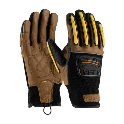 PIP Goatskin Leather Palm Glove with Leather Back and DuPont Kevlar Blended Liner - Dorsal TPR Impact Protection, Large, 12 Pairs #120-4150/L