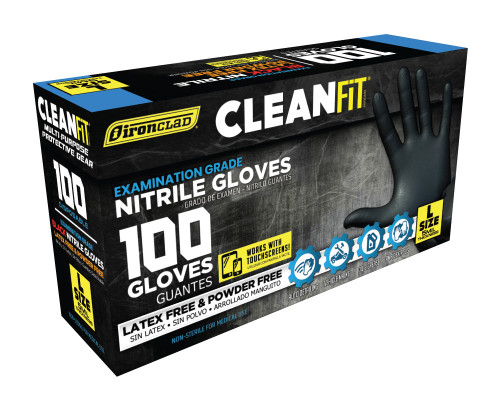 Large Black 5Mil Clean-Fit Powder Free, Latex Free, Disposable Nitrile Gloves (100/Box, 10 Boxes)