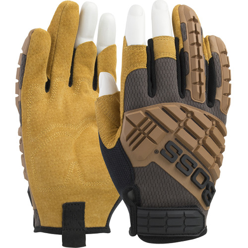 Boss Premium Pigskin Padded Leather Palm with Mesh Fabric Back and TPR Impact Protection, Large, 1 Pair #120-MF1360T/L