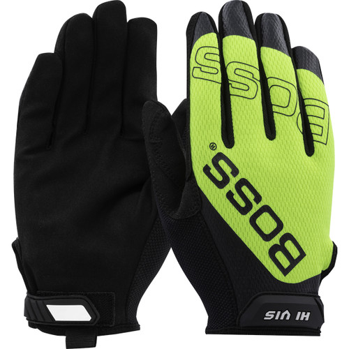Boss Synthetic Microfiber Palm with Hi-Vis Mesh Fabric Back, Large, 1 Pair #120-MV1230T/L
