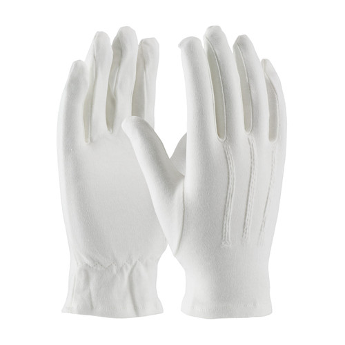 Cabaret 100% Cotton Dress Glove with Raised Stitching on Back - Open Cuff, Large, 12 Pairs #130-100WM/L